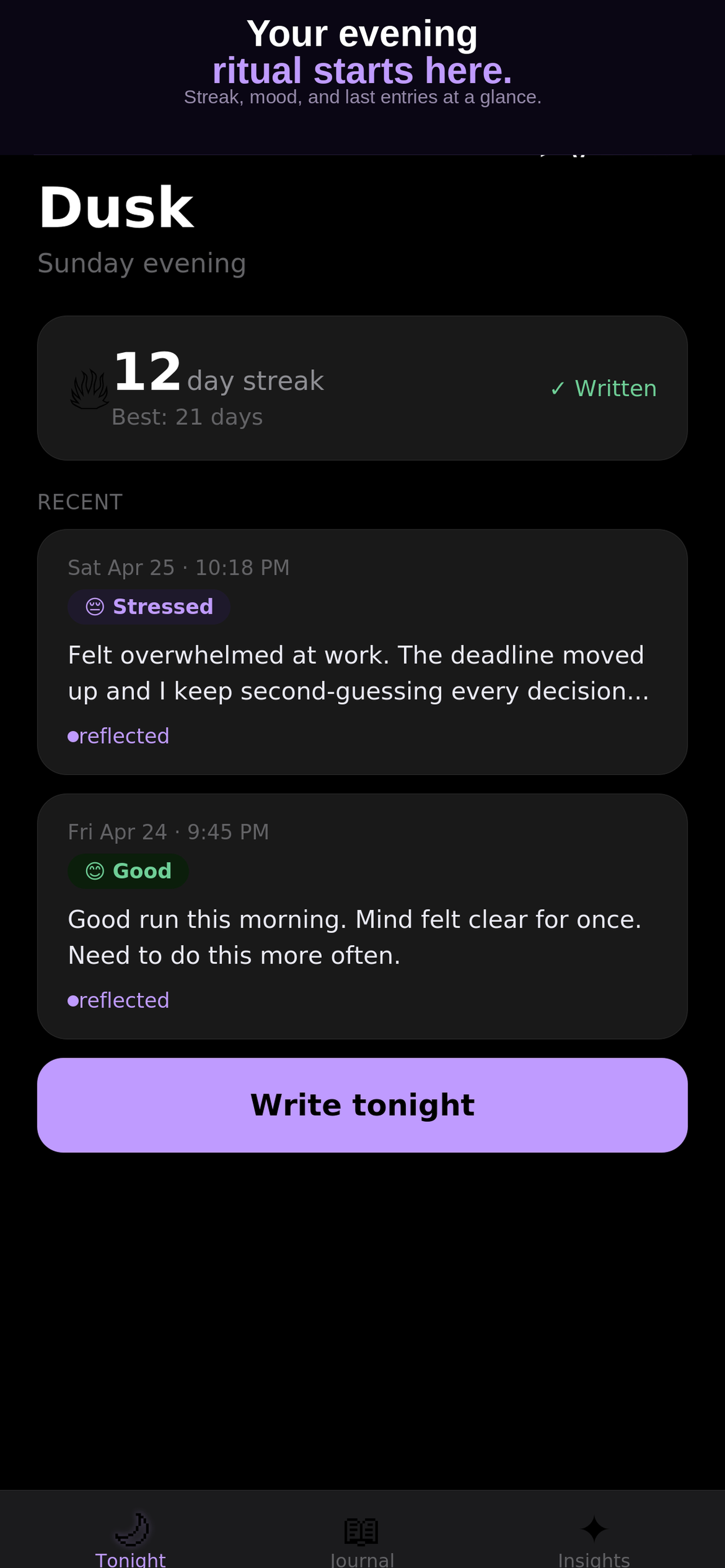 Dusk home screen